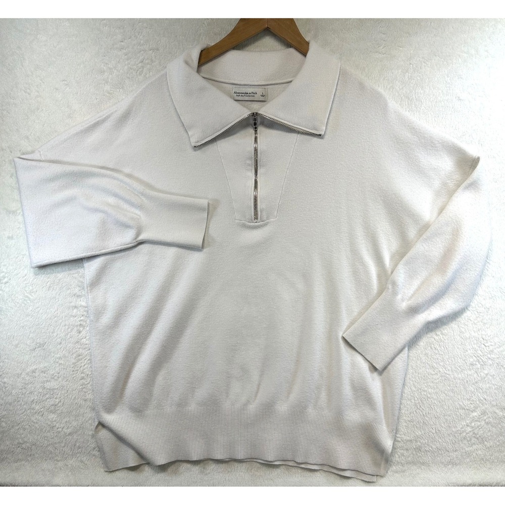 Fisherman Abercrombie & Fitch Clean Girl Quarter Zip Pullover Sweater L White